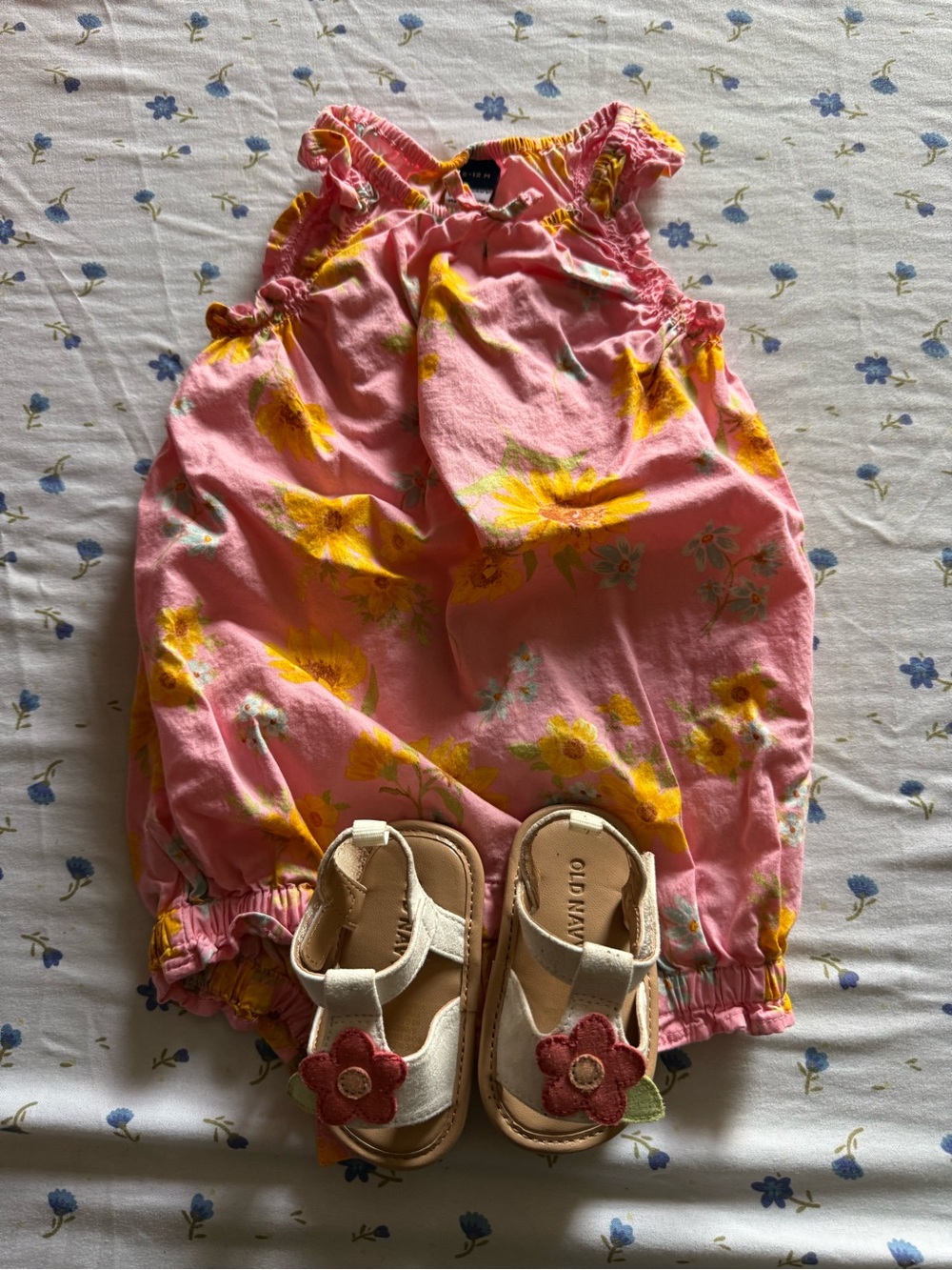 Old Navy Pink Romper with Yellow Floral Print